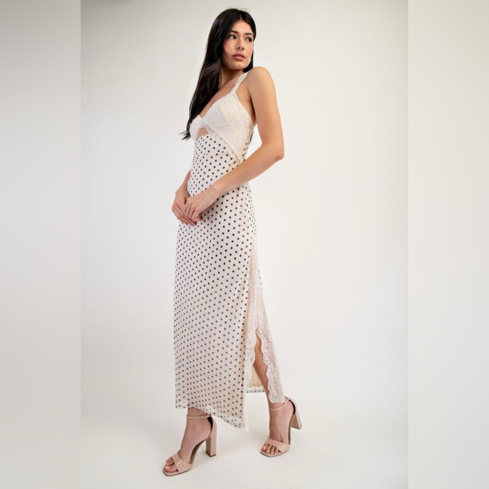 ON SALE 327. Elegant Cream Polka Dot Dress